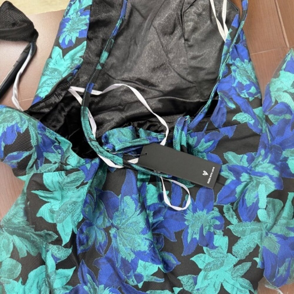 Lulus Fantasy Blooms Black and Teal Floral Backless Mini Dress NWT - Picture 8 of 9